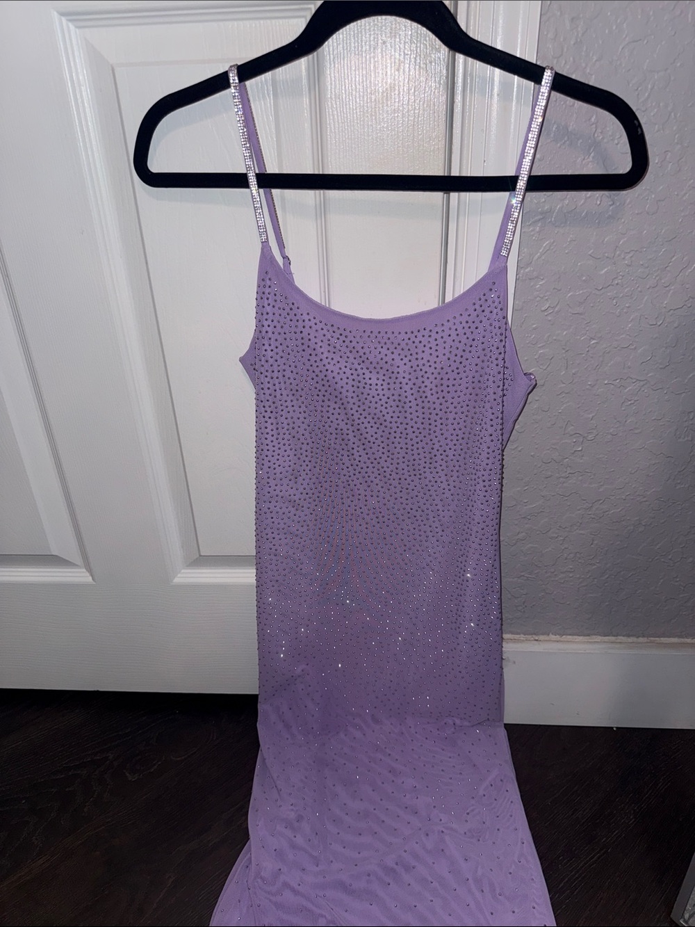 Fashion Nova Remy Rhinestone Mesh Midi Dress - Lilac Size Small